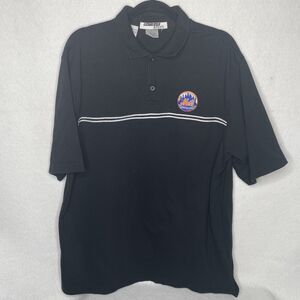 Antigua New York Mets Black Polo Shirt L Short Sleeve Embroidered Logo Casual